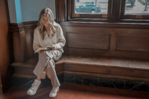 Mom reading on a bench