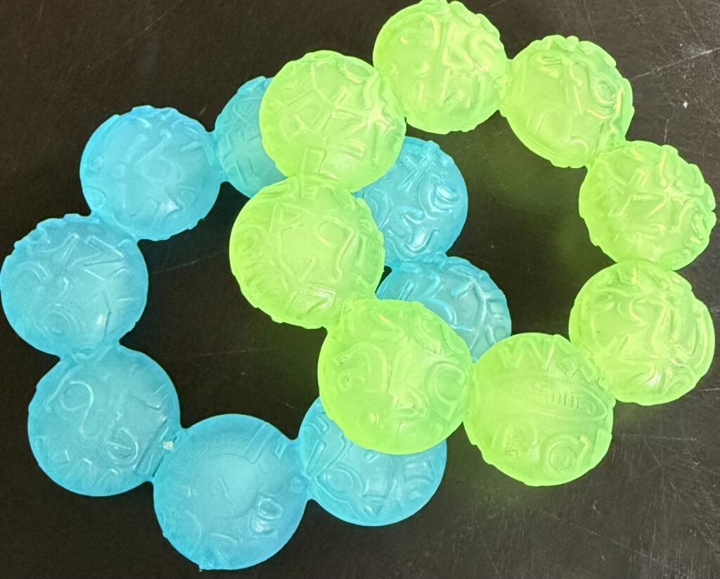 Blue + green freezer teethers